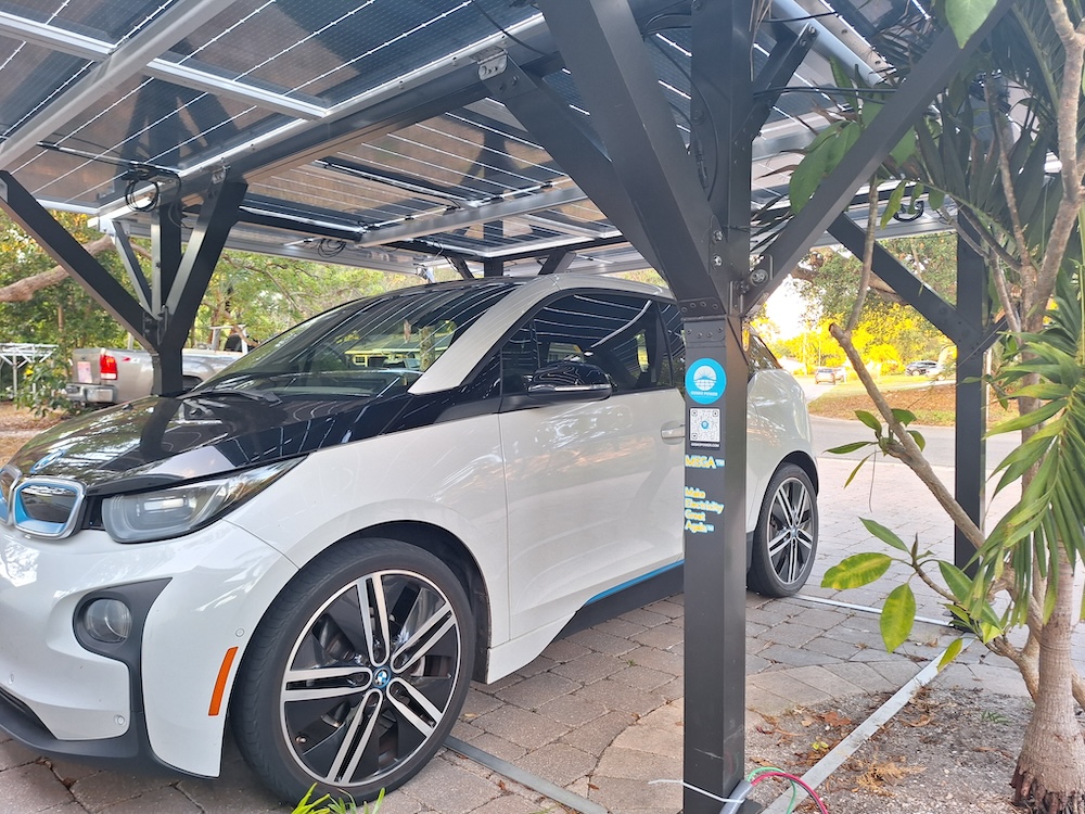 car under solar canopy