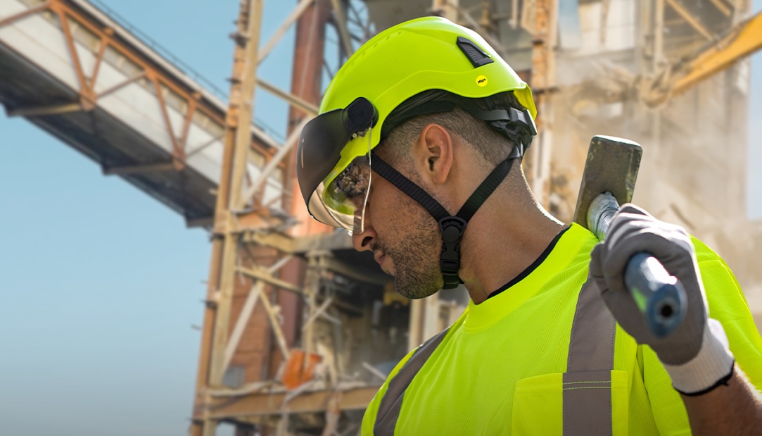 yellow vest and helmet