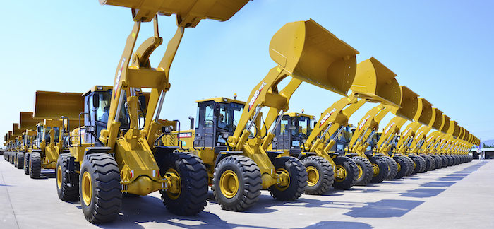 line of yellow back loaders