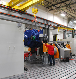 Gearbox being loaded for testing 